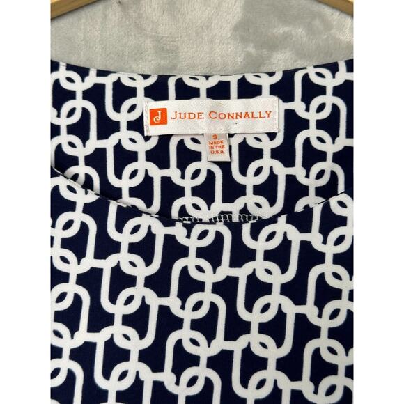 Judy Connally Dress Womens Small Navy Blue Chain Print Shift Sleeveless Stretch - Picture 3 of 8